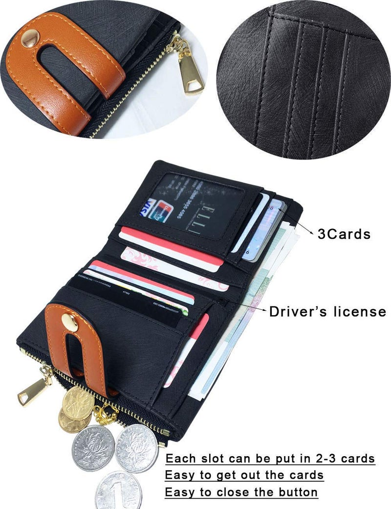 AOXONEL Women's Rfid Small Bifold Leather Wallet Ladies Mini Zipper Coin Purse id card Pocket,Slim Compact Thin (Black) - Image 2